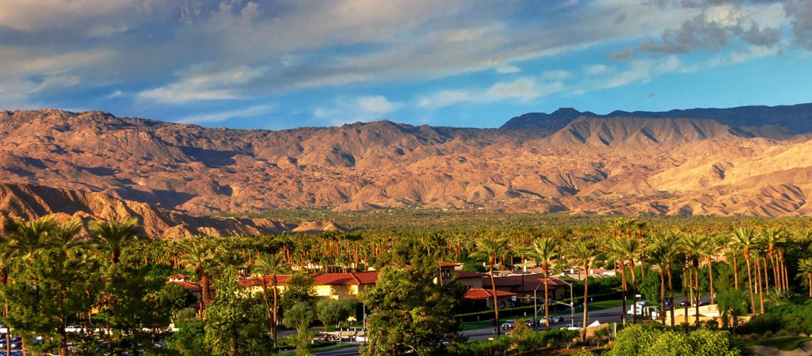 City and mountain view of Indian Wells, California in the Coachella Valley